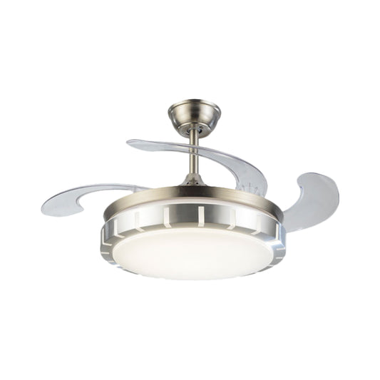 Drum Shape Hanging Fan Light Contemporary Metallic 42" Width LED Silver Semi Mount Lighting with 4 Clear Blades Clearhalo 'Ceiling Fans with Lights' 'Ceiling Fans' 'Modern Ceiling Fans' 'Modern' Lighting' 1289934