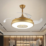 Acrylic Round Semi Flush Nordic Style Gold 4 Blades LED Hanging Fan Lighting for Drawing Room, 42" W Gold Clearhalo 'Ceiling Fans with Lights' 'Ceiling Fans' 'Modern Ceiling Fans' 'Modern' Lighting' 1289936