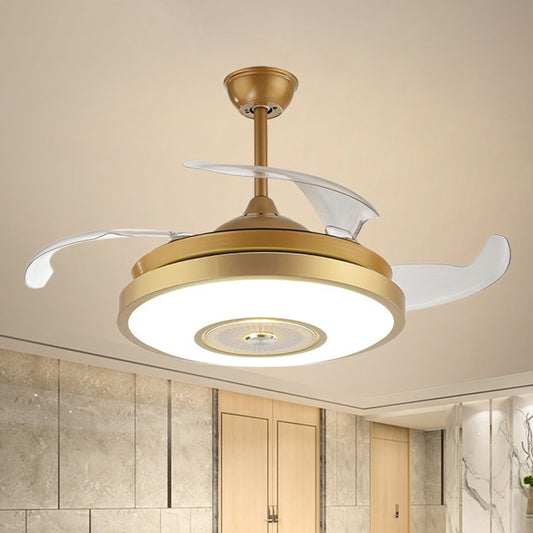 Acrylic Round Semi Flush Nordic Style Gold 4 Blades LED Hanging Fan Lighting for Drawing Room, 42" W Clearhalo 'Ceiling Fans with Lights' 'Ceiling Fans' 'Modern Ceiling Fans' 'Modern' Lighting' 1289937