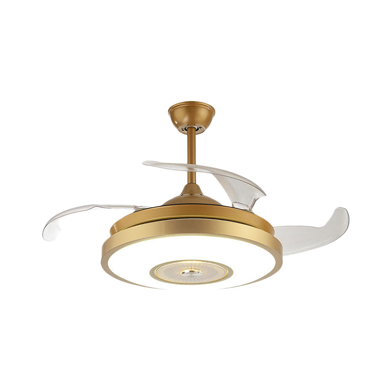 Acrylic Round Semi Flush Nordic Style Gold 4 Blades LED Hanging Fan Lighting for Drawing Room, 42" W Clearhalo 'Ceiling Fans with Lights' 'Ceiling Fans' 'Modern Ceiling Fans' 'Modern' Lighting' 1289938