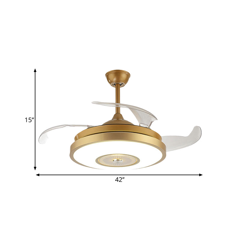 Acrylic Round Semi Flush Nordic Style Gold 4 Blades LED Hanging Fan Lighting for Drawing Room, 42" W Clearhalo 'Ceiling Fans with Lights' 'Ceiling Fans' 'Modern Ceiling Fans' 'Modern' Lighting' 1289939