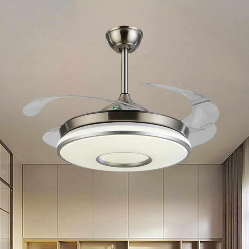 Silver Round Panel Ceiling Fan Lamp Simplicity LED Acrylic Semi Flush Mount Lighting with 4 Blades, 42" W Silver Clearhalo 'Ceiling Fans with Lights' 'Ceiling Fans' 'Modern Ceiling Fans' 'Modern' Lighting' 1289940