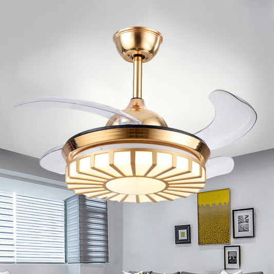 Minimalism Circular Semi Flush Mount Acrylic Living Room 4-Blade LED Pendant Fan Light in Silver/White/Gold, 42" W Clearhalo 'Ceiling Fans with Lights' 'Ceiling Fans' 'Modern Ceiling Fans' 'Modern' Lighting' 1289945