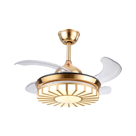Minimalism Circular Semi Flush Mount Acrylic Living Room 4-Blade LED Pendant Fan Light in Silver/White/Gold, 42" W Clearhalo 'Ceiling Fans with Lights' 'Ceiling Fans' 'Modern Ceiling Fans' 'Modern' Lighting' 1289946