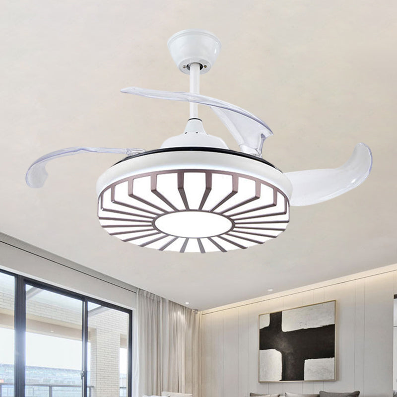 Minimalism Circular Semi Flush Mount Acrylic Living Room 4-Blade LED Pendant Fan Light in Silver/White/Gold, 42" W White Clearhalo 'Ceiling Fans with Lights' 'Ceiling Fans' 'Modern Ceiling Fans' 'Modern' Lighting' 1289948