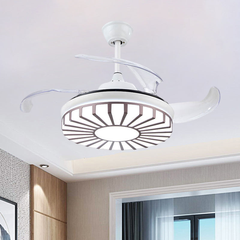Minimalism Circular Semi Flush Mount Acrylic Living Room 4-Blade LED Pendant Fan Light in Silver/White/Gold, 42" W Clearhalo 'Ceiling Fans with Lights' 'Ceiling Fans' 'Modern Ceiling Fans' 'Modern' Lighting' 1289949