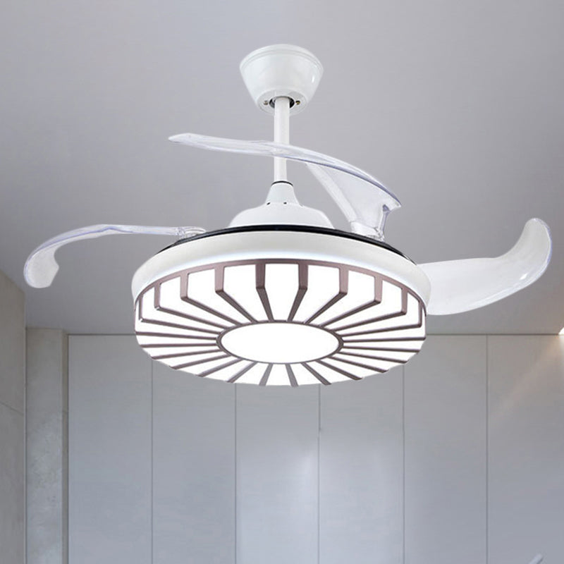 Minimalism Circular Semi Flush Mount Acrylic Living Room 4-Blade LED Pendant Fan Light in Silver/White/Gold, 42" W Clearhalo 'Ceiling Fans with Lights' 'Ceiling Fans' 'Modern Ceiling Fans' 'Modern' Lighting' 1289950