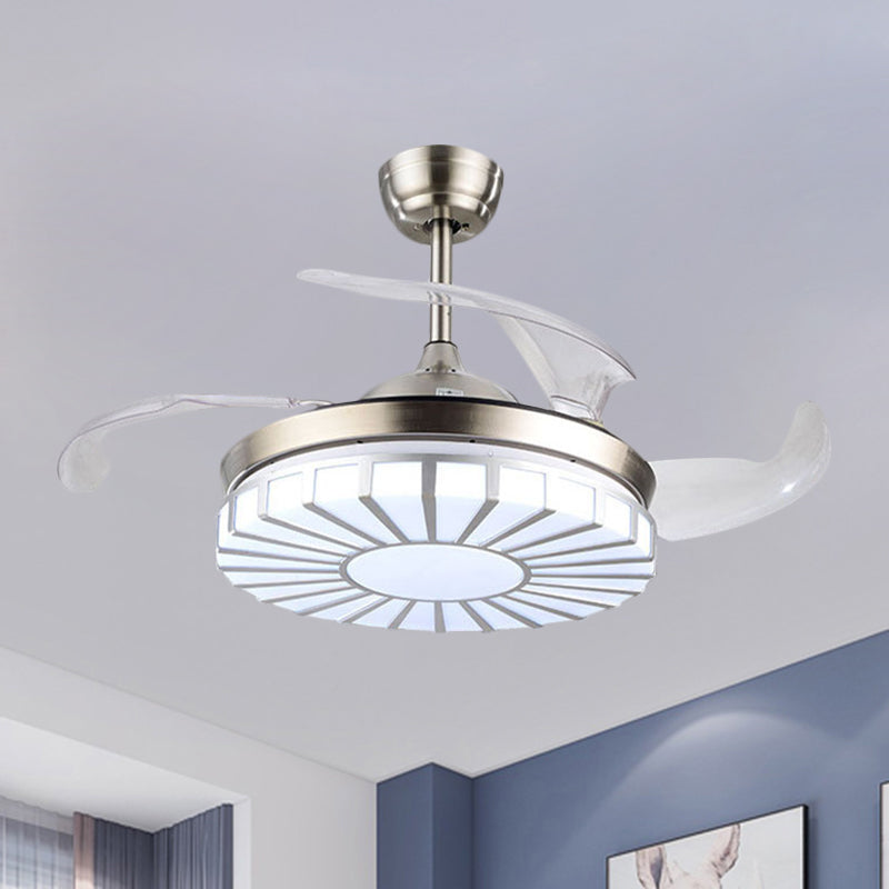 Minimalism Circular Semi Flush Mount Acrylic Living Room 4-Blade LED Pendant Fan Light in Silver/White/Gold, 42" W Silver Clearhalo 'Ceiling Fans with Lights' 'Ceiling Fans' 'Modern Ceiling Fans' 'Modern' Lighting' 1289952