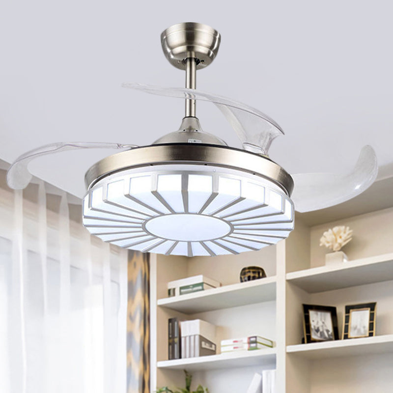 Minimalism Circular Semi Flush Mount Acrylic Living Room 4-Blade LED Pendant Fan Light in Silver/White/Gold, 42" W Clearhalo 'Ceiling Fans with Lights' 'Ceiling Fans' 'Modern Ceiling Fans' 'Modern' Lighting' 1289953