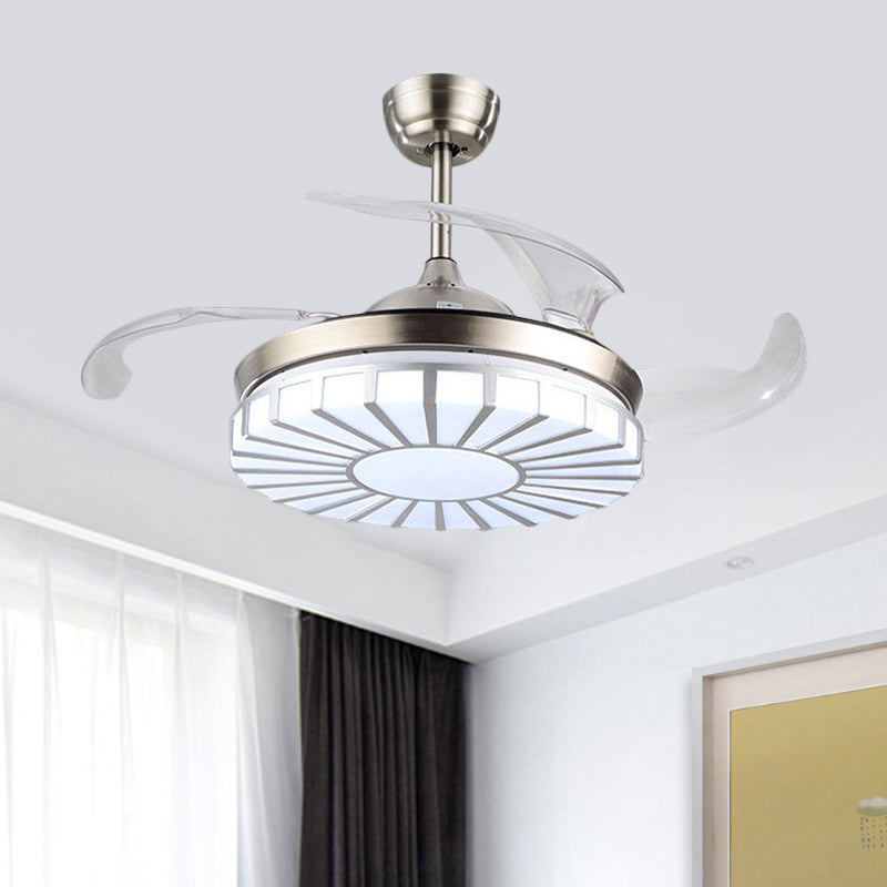 Minimalism Circular Semi Flush Mount Acrylic Living Room 4-Blade LED Pendant Fan Light in Silver/White/Gold, 42" W Clearhalo 'Ceiling Fans with Lights' 'Ceiling Fans' 'Modern Ceiling Fans' 'Modern' Lighting' 1289954