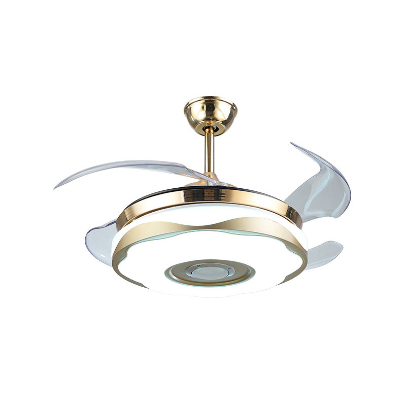 Acrylic Blossom Hanging Fan Light Modernist 42" W LED Gold Close to Ceiling Lamp with 4 Clear Blades Clearhalo 'Ceiling Fans with Lights' 'Ceiling Fans' 'Modern Ceiling Fans' 'Modern' Lighting' 1289958