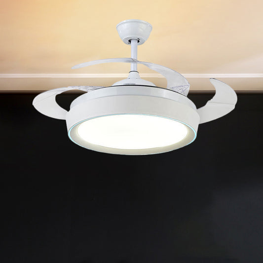 42" Wide Drum Ceiling Flush Contemporary Acrylic White 4-Blade LED Pendant Fan Light White Clearhalo 'Ceiling Fans with Lights' 'Ceiling Fans' 'Modern Ceiling Fans' 'Modern' Lighting' 1289960
