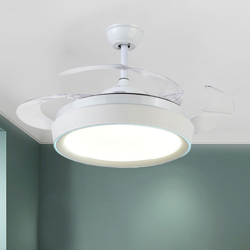 42" Wide Drum Ceiling Flush Contemporary Acrylic White 4-Blade LED Pendant Fan Light Clearhalo 'Ceiling Fans with Lights' 'Ceiling Fans' 'Modern Ceiling Fans' 'Modern' Lighting' 1289961