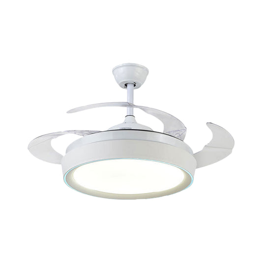 42" Wide Drum Ceiling Flush Contemporary Acrylic White 4-Blade LED Pendant Fan Light Clearhalo 'Ceiling Fans with Lights' 'Ceiling Fans' 'Modern Ceiling Fans' 'Modern' Lighting' 1289962