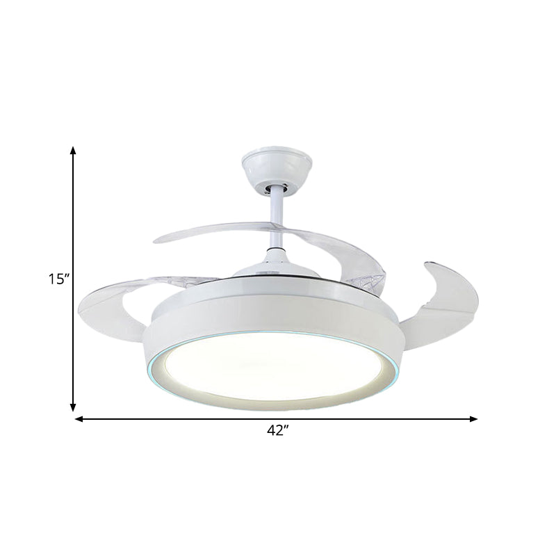 42" Wide Drum Ceiling Flush Contemporary Acrylic White 4-Blade LED Pendant Fan Light Clearhalo 'Ceiling Fans with Lights' 'Ceiling Fans' 'Modern Ceiling Fans' 'Modern' Lighting' 1289963
