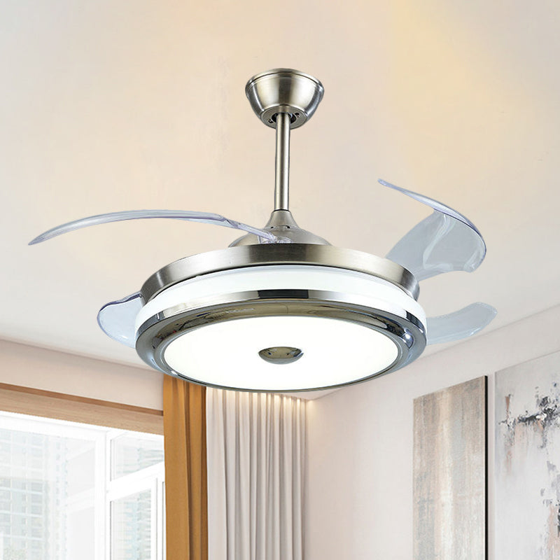 Acrylic Round Hanging Fan Lamp Simplicity LED Silver Semi Mount Lighting with 4 Blades, 42" Width Clearhalo 'Ceiling Fans with Lights' 'Ceiling Fans' 'Modern Ceiling Fans' 'Modern' Lighting' 1289965