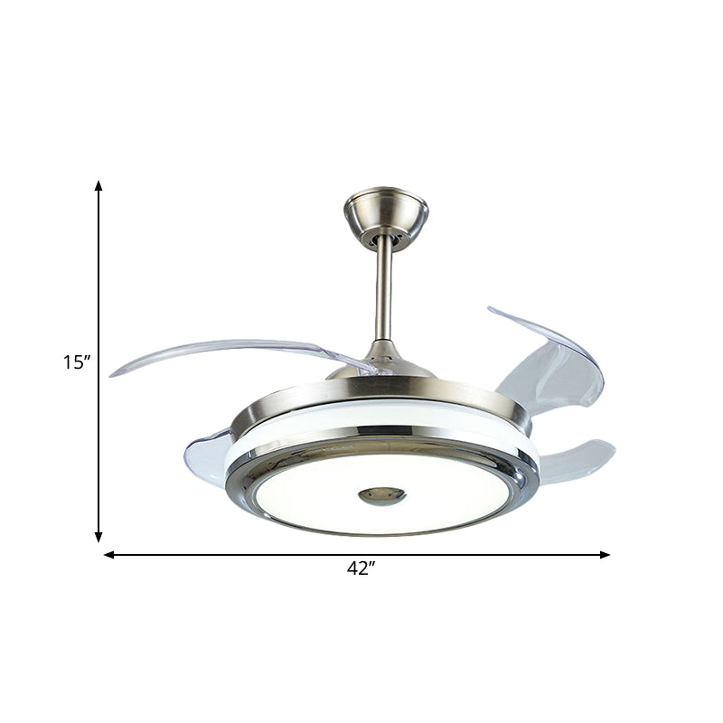 Acrylic Round Hanging Fan Lamp Simplicity LED Silver Semi Mount Lighting with 4 Blades, 42" Width Clearhalo 'Ceiling Fans with Lights' 'Ceiling Fans' 'Modern Ceiling Fans' 'Modern' Lighting' 1289967