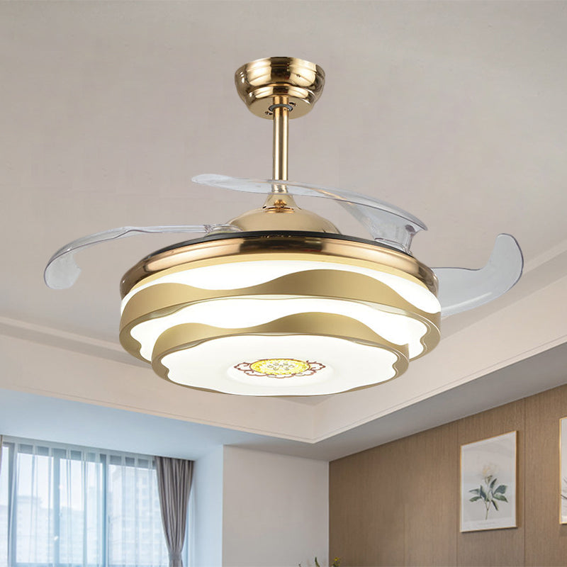 Nordic 2 Tiers Floral Semi Flush Acrylic Bedroom 4-Blade LED Ceiling Fan Lighting in Gold, 42" W Clearhalo 'Ceiling Fans with Lights' 'Ceiling Fans' 'Modern Ceiling Fans' 'Modern' Lighting' 1289969