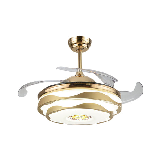 Nordic 2 Tiers Floral Semi Flush Acrylic Bedroom 4-Blade LED Ceiling Fan Lighting in Gold, 42" W Clearhalo 'Ceiling Fans with Lights' 'Ceiling Fans' 'Modern Ceiling Fans' 'Modern' Lighting' 1289970