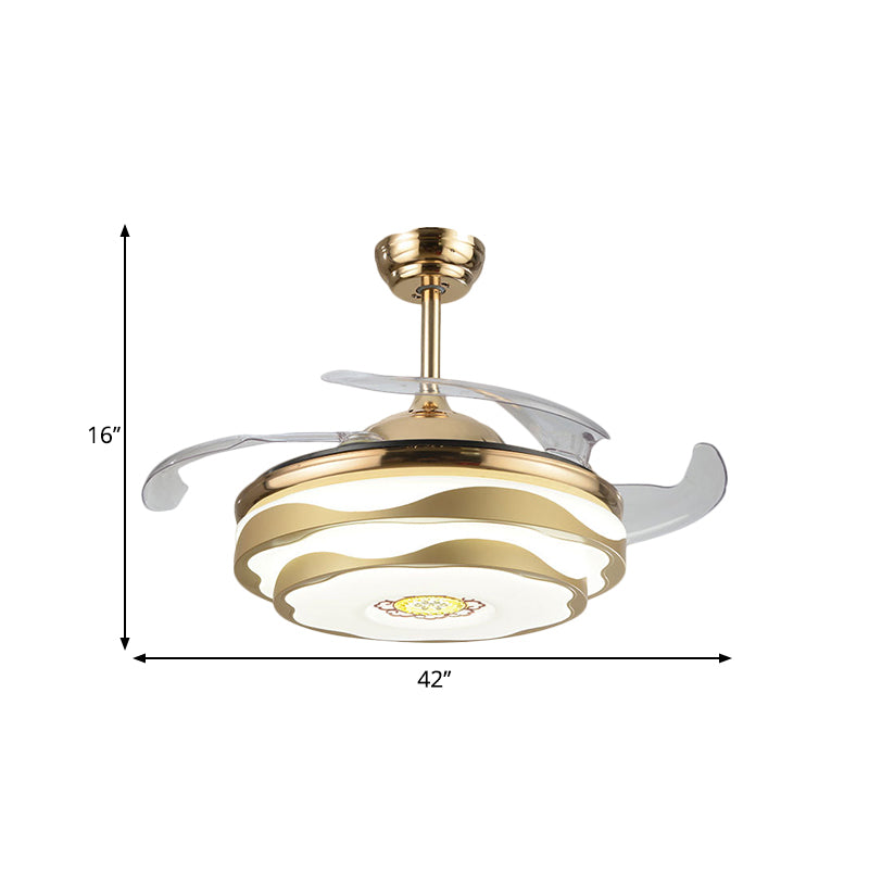 Nordic 2 Tiers Floral Semi Flush Acrylic Bedroom 4-Blade LED Ceiling Fan Lighting in Gold, 42" W Clearhalo 'Ceiling Fans with Lights' 'Ceiling Fans' 'Modern Ceiling Fans' 'Modern' Lighting' 1289971