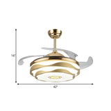 Nordic 2 Tiers Floral Semi Flush Acrylic Bedroom 4-Blade LED Ceiling Fan Lighting in Gold, 42" W Clearhalo 'Ceiling Fans with Lights' 'Ceiling Fans' 'Modern Ceiling Fans' 'Modern' Lighting' 1289971