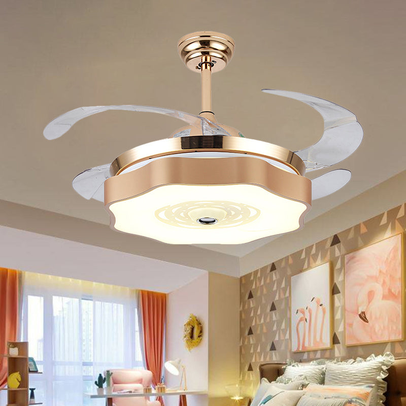 Acrylic Bloom Ceiling Flush Modernist Gold 4 Blades LED Hanging Fan Light, 42" Width Gold Clearhalo 'Ceiling Fans with Lights' 'Ceiling Fans' 'Modern Ceiling Fans' 'Modern' Lighting' 1289976