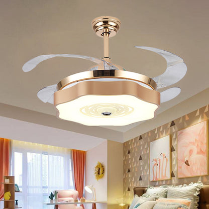 Acrylic Bloom Ceiling Flush Modernist Gold 4 Blades LED Hanging Fan Light, 42" Width Gold Clearhalo 'Ceiling Fans with Lights' 'Ceiling Fans' 'Modern Ceiling Fans' 'Modern' Lighting' 1289976