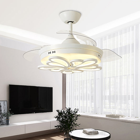 42" W Flower Shape Ceiling Fan Light Nordic Style Acrylic LED White Semi Mount Lighting with 4 Clear Blades White Clearhalo 'Ceiling Fans with Lights' 'Ceiling Fans' 'Modern Ceiling Fans' 'Modern' Lighting' 1289980