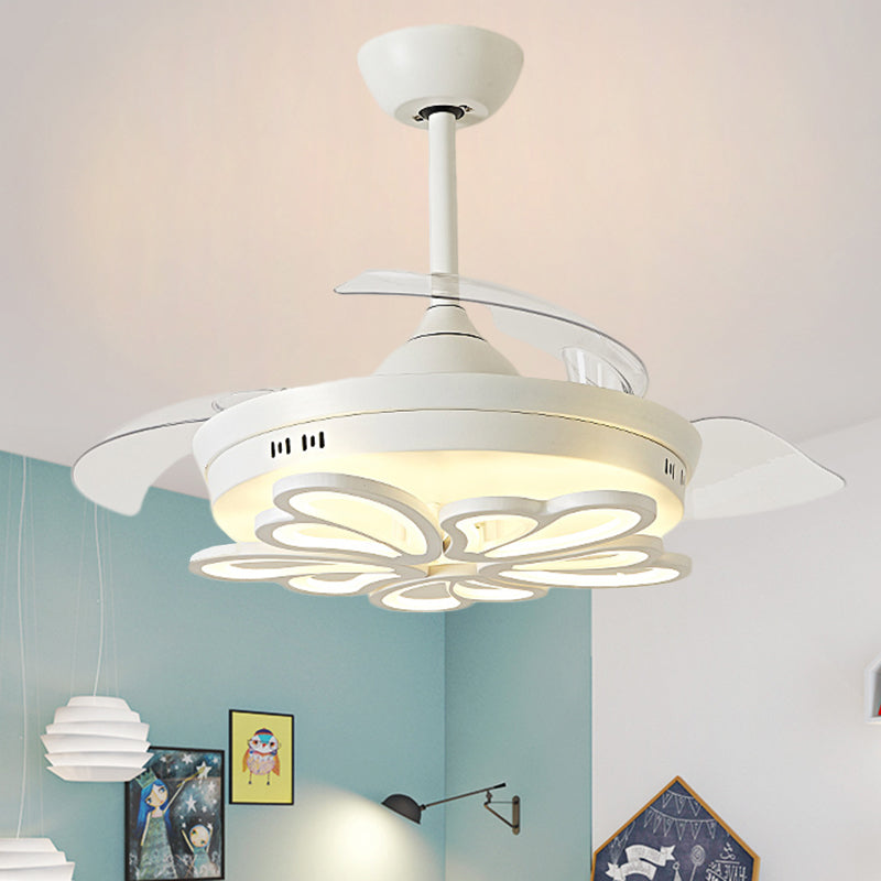 42" W Flower Shape Ceiling Fan Light Nordic Style Acrylic LED White Semi Mount Lighting with 4 Clear Blades Clearhalo 'Ceiling Fans with Lights' 'Ceiling Fans' 'Modern Ceiling Fans' 'Modern' Lighting' 1289981