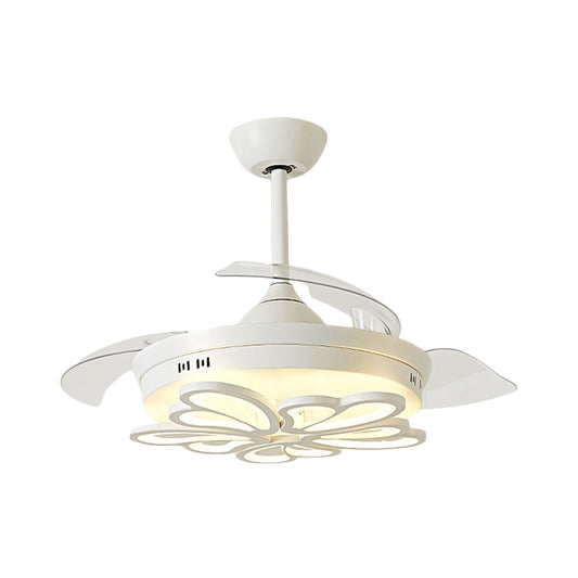 42" W Flower Shape Ceiling Fan Light Nordic Style Acrylic LED White Semi Mount Lighting with 4 Clear Blades Clearhalo 'Ceiling Fans with Lights' 'Ceiling Fans' 'Modern Ceiling Fans' 'Modern' Lighting' 1289982