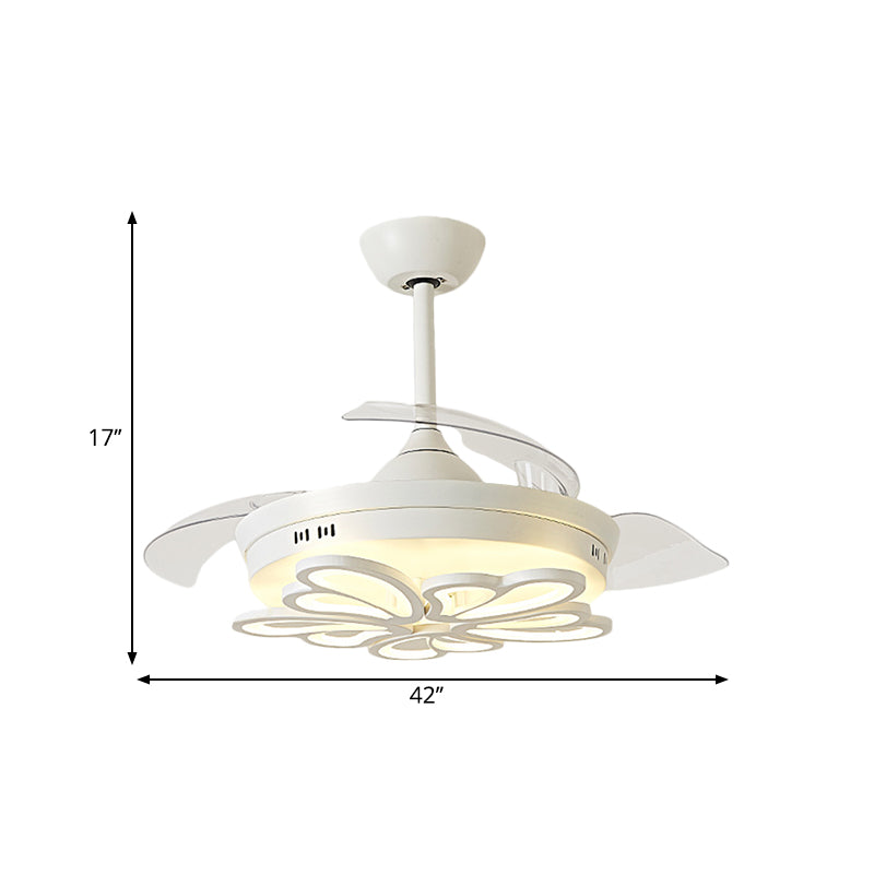 42" W Flower Shape Ceiling Fan Light Nordic Style Acrylic LED White Semi Mount Lighting with 4 Clear Blades Clearhalo 'Ceiling Fans with Lights' 'Ceiling Fans' 'Modern Ceiling Fans' 'Modern' Lighting' 1289983