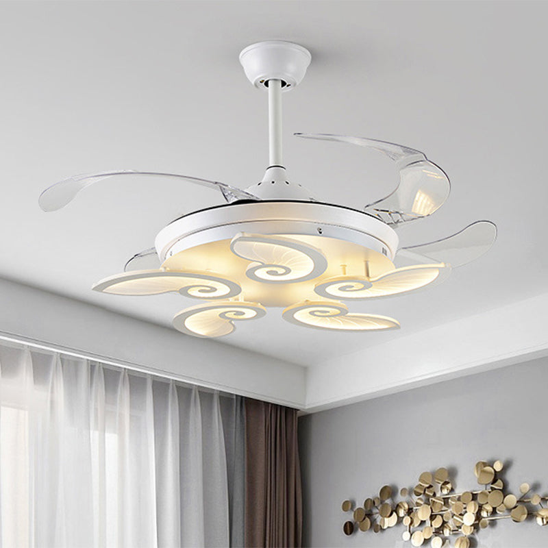 42.5" Wide White Heart/Leaf/Snail Semi Flush Modern Acrylic 4-Blade LED Pendant Fan Lighting for Dining Room White A Clearhalo 'Ceiling Fans with Lights' 'Ceiling Fans' 'Modern Ceiling Fans' 'Modern' Lighting' 1289984
