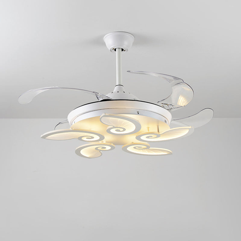 42.5" Wide White Heart/Leaf/Snail Semi Flush Modern Acrylic 4-Blade LED Pendant Fan Lighting for Dining Room Clearhalo 'Ceiling Fans with Lights' 'Ceiling Fans' 'Modern Ceiling Fans' 'Modern' Lighting' 1289985