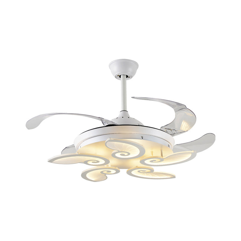 42.5" Wide White Heart/Leaf/Snail Semi Flush Modern Acrylic 4-Blade LED Pendant Fan Lighting for Dining Room Clearhalo 'Ceiling Fans with Lights' 'Ceiling Fans' 'Modern Ceiling Fans' 'Modern' Lighting' 1289986