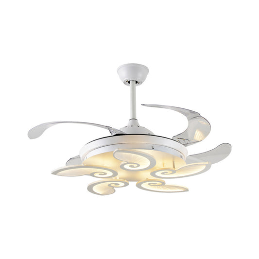42.5" Wide White Heart/Leaf/Snail Semi Flush Modern Acrylic 4-Blade LED Pendant Fan Lighting for Dining Room Clearhalo 'Ceiling Fans with Lights' 'Ceiling Fans' 'Modern Ceiling Fans' 'Modern' Lighting' 1289986