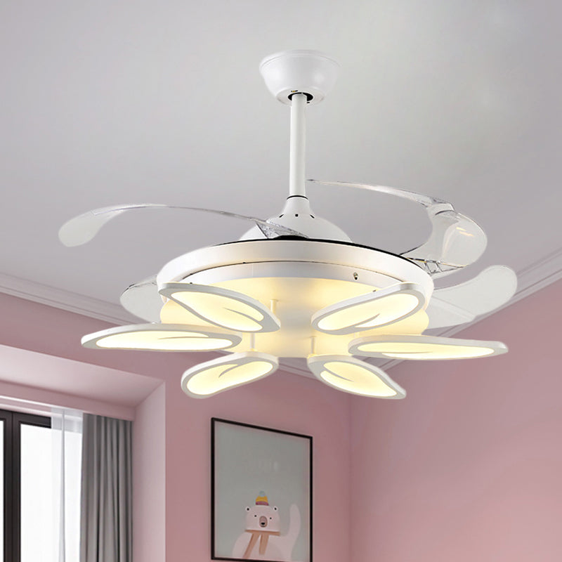 42.5" Wide White Heart/Leaf/Snail Semi Flush Modern Acrylic 4-Blade LED Pendant Fan Lighting for Dining Room White B Clearhalo 'Ceiling Fans with Lights' 'Ceiling Fans' 'Modern Ceiling Fans' 'Modern' Lighting' 1289988