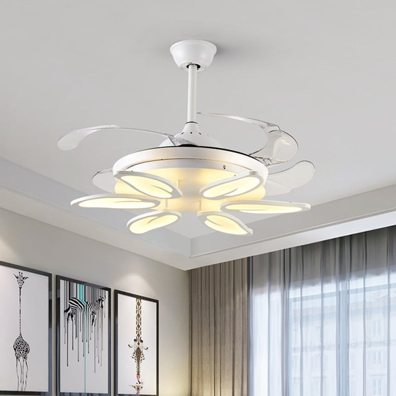 42.5" Wide White Heart/Leaf/Snail Semi Flush Modern Acrylic 4-Blade LED Pendant Fan Lighting for Dining Room Clearhalo 'Ceiling Fans with Lights' 'Ceiling Fans' 'Modern Ceiling Fans' 'Modern' Lighting' 1289989