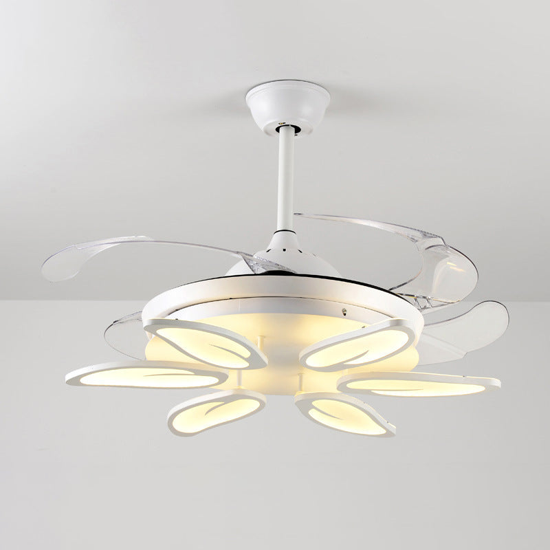 42.5" Wide White Heart/Leaf/Snail Semi Flush Modern Acrylic 4-Blade LED Pendant Fan Lighting for Dining Room Clearhalo 'Ceiling Fans with Lights' 'Ceiling Fans' 'Modern Ceiling Fans' 'Modern' Lighting' 1289990