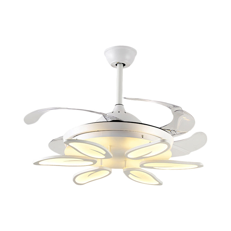 42.5" Wide White Heart/Leaf/Snail Semi Flush Modern Acrylic 4-Blade LED Pendant Fan Lighting for Dining Room Clearhalo 'Ceiling Fans with Lights' 'Ceiling Fans' 'Modern Ceiling Fans' 'Modern' Lighting' 1289991