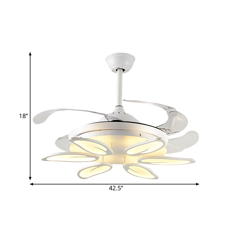 42.5" Wide White Heart/Leaf/Snail Semi Flush Modern Acrylic 4-Blade LED Pendant Fan Lighting for Dining Room Clearhalo 'Ceiling Fans with Lights' 'Ceiling Fans' 'Modern Ceiling Fans' 'Modern' Lighting' 1289992