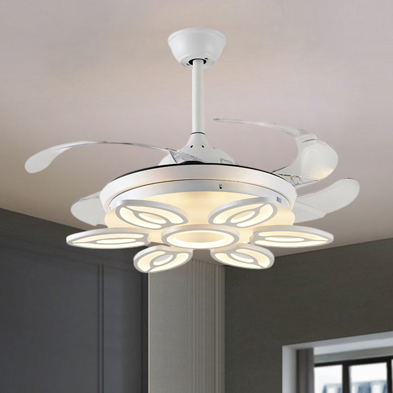 42.5" Wide White Heart/Leaf/Snail Semi Flush Modern Acrylic 4-Blade LED Pendant Fan Lighting for Dining Room White C Clearhalo 'Ceiling Fans with Lights' 'Ceiling Fans' 'Modern Ceiling Fans' 'Modern' Lighting' 1289993