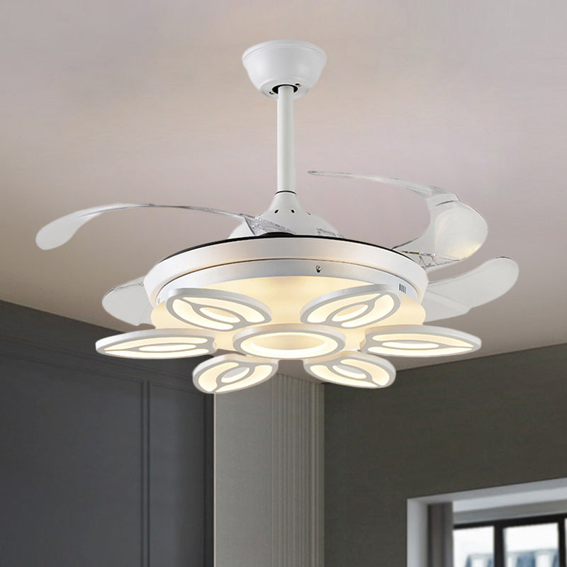 42.5" Wide White Heart/Leaf/Snail Semi Flush Modern Acrylic 4-Blade LED Pendant Fan Lighting for Dining Room White C Clearhalo 'Ceiling Fans with Lights' 'Ceiling Fans' 'Modern Ceiling Fans' 'Modern' Lighting' 1289993