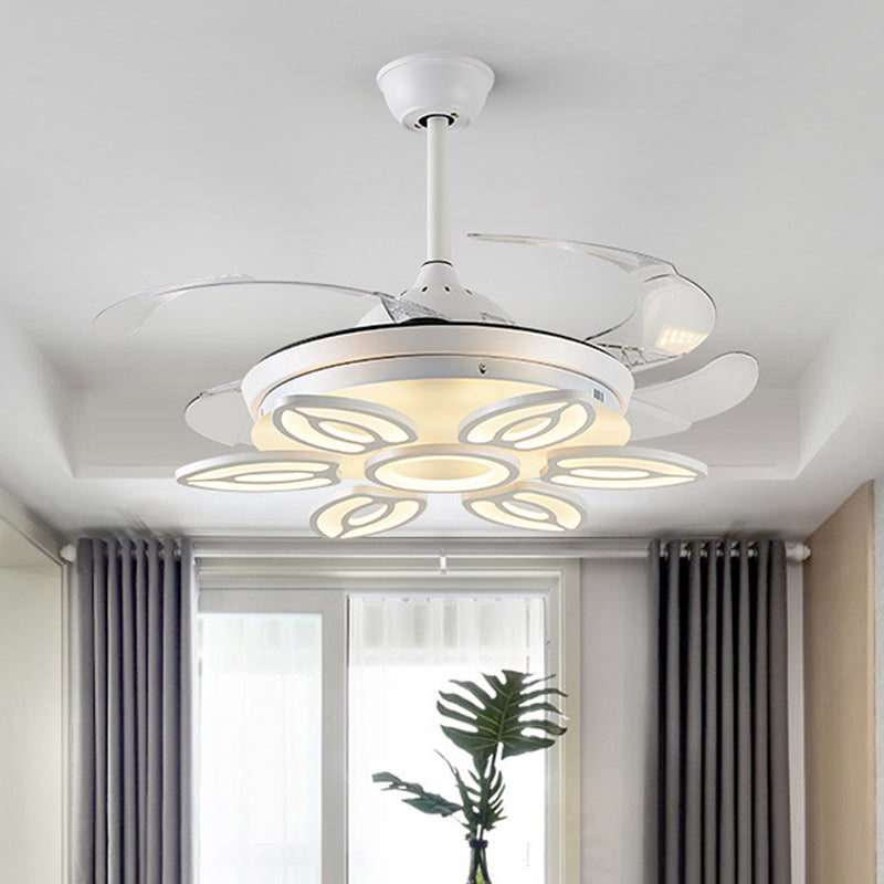 42.5" Wide White Heart/Leaf/Snail Semi Flush Modern Acrylic 4-Blade LED Pendant Fan Lighting for Dining Room Clearhalo 'Ceiling Fans with Lights' 'Ceiling Fans' 'Modern Ceiling Fans' 'Modern' Lighting' 1289994