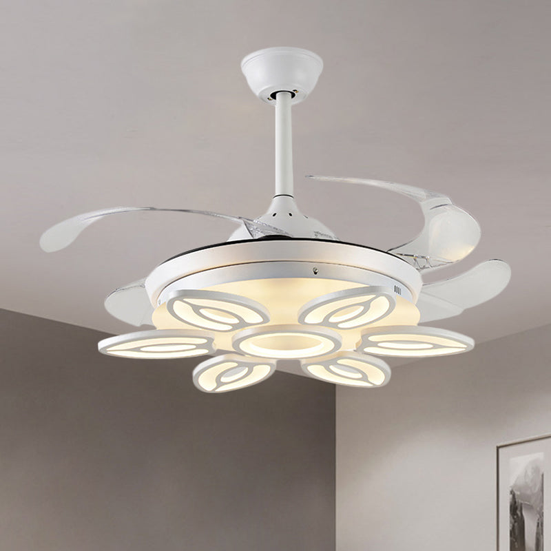 42.5" Wide White Heart/Leaf/Snail Semi Flush Modern Acrylic 4-Blade LED Pendant Fan Lighting for Dining Room Clearhalo 'Ceiling Fans with Lights' 'Ceiling Fans' 'Modern Ceiling Fans' 'Modern' Lighting' 1289995