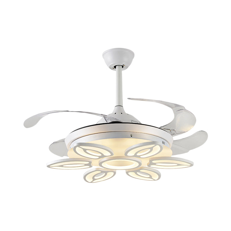 42.5" Wide White Heart/Leaf/Snail Semi Flush Modern Acrylic 4-Blade LED Pendant Fan Lighting for Dining Room Clearhalo 'Ceiling Fans with Lights' 'Ceiling Fans' 'Modern Ceiling Fans' 'Modern' Lighting' 1289996