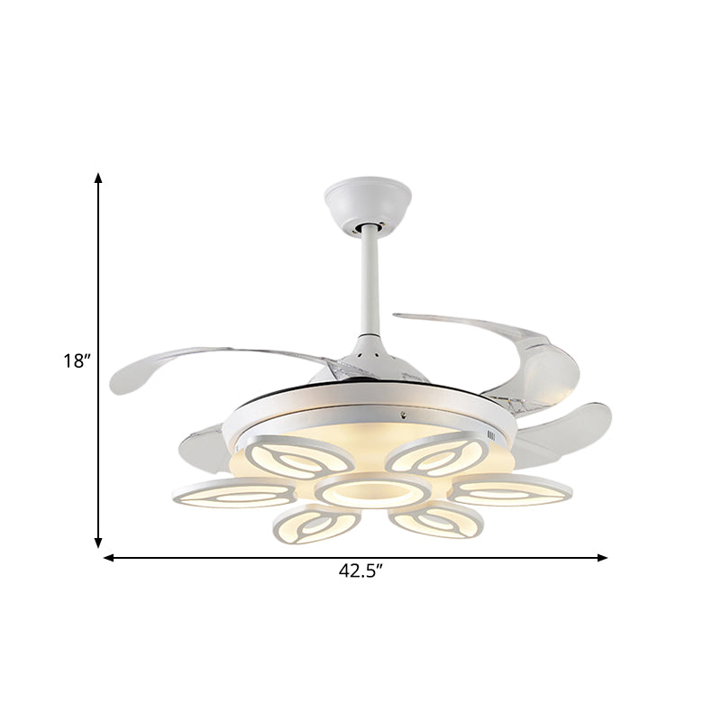 42.5" Wide White Heart/Leaf/Snail Semi Flush Modern Acrylic 4-Blade LED Pendant Fan Lighting for Dining Room Clearhalo 'Ceiling Fans with Lights' 'Ceiling Fans' 'Modern Ceiling Fans' 'Modern' Lighting' 1289997