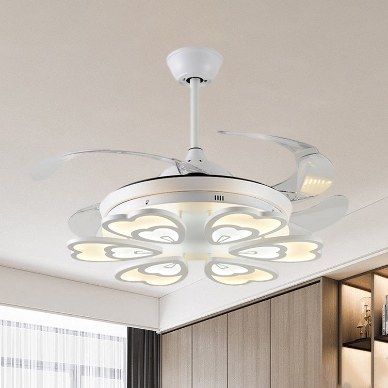 42.5" Wide White Heart/Leaf/Snail Semi Flush Modern Acrylic 4-Blade LED Pendant Fan Lighting for Dining Room White D Clearhalo 'Ceiling Fans with Lights' 'Ceiling Fans' 'Modern Ceiling Fans' 'Modern' Lighting' 1289998