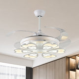 42.5" Wide White Heart/Leaf/Snail Semi Flush Modern Acrylic 4-Blade LED Pendant Fan Lighting for Dining Room White D Clearhalo 'Ceiling Fans with Lights' 'Ceiling Fans' 'Modern Ceiling Fans' 'Modern' Lighting' 1289998