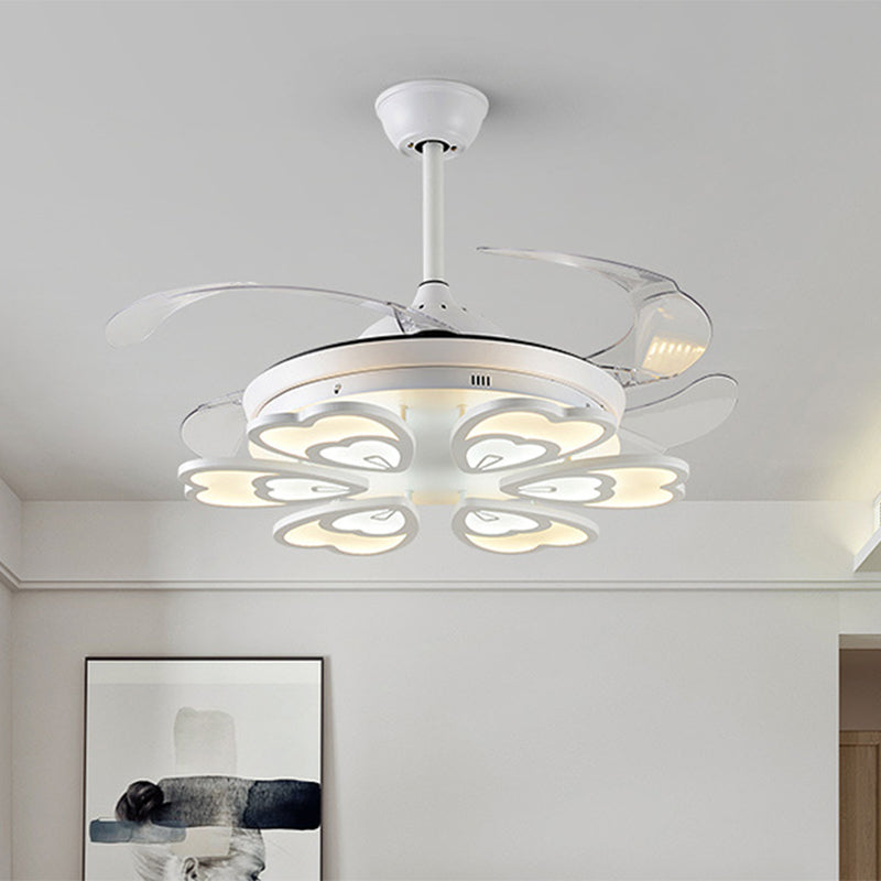 42.5" Wide White Heart/Leaf/Snail Semi Flush Modern Acrylic 4-Blade LED Pendant Fan Lighting for Dining Room Clearhalo 'Ceiling Fans with Lights' 'Ceiling Fans' 'Modern Ceiling Fans' 'Modern' Lighting' 1289999