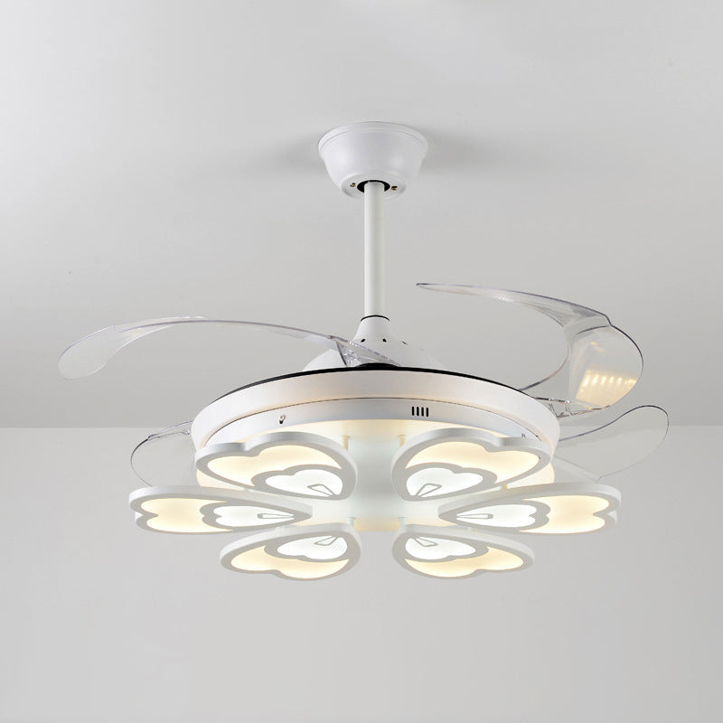 42.5" Wide White Heart/Leaf/Snail Semi Flush Modern Acrylic 4-Blade LED Pendant Fan Lighting for Dining Room Clearhalo 'Ceiling Fans with Lights' 'Ceiling Fans' 'Modern Ceiling Fans' 'Modern' Lighting' 1290000